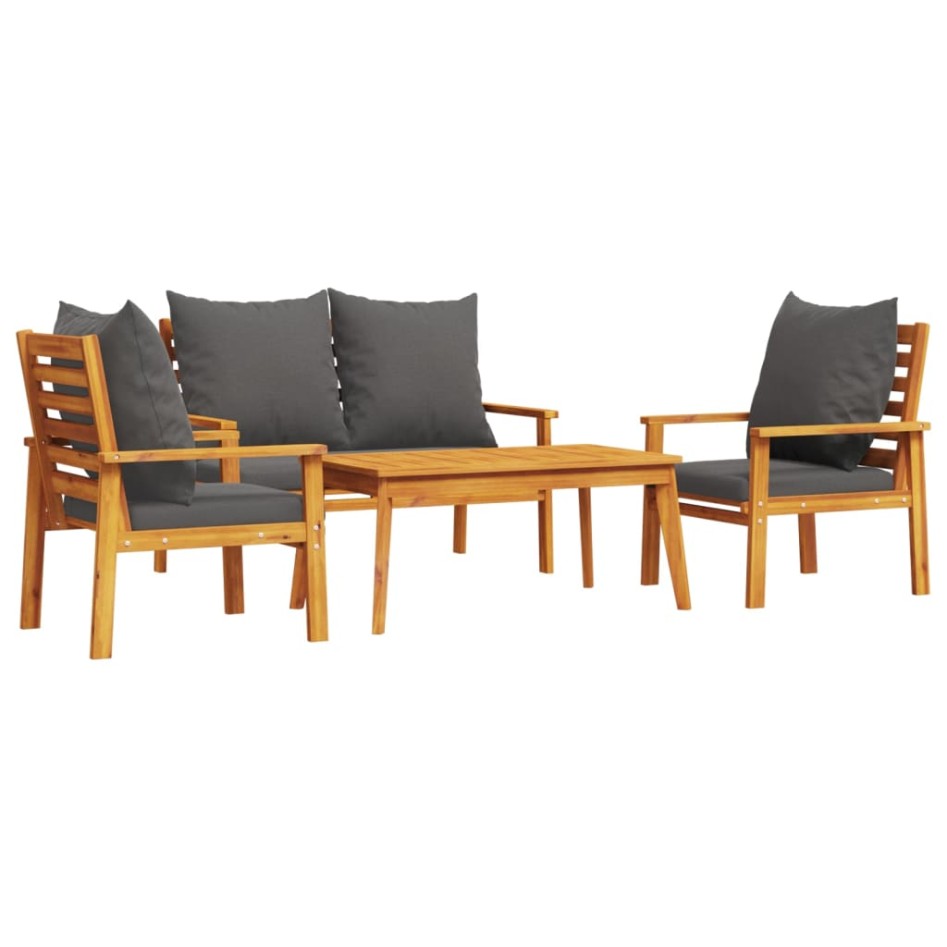 Set de muebles de jardín 4 pzs y cojines madera maciza