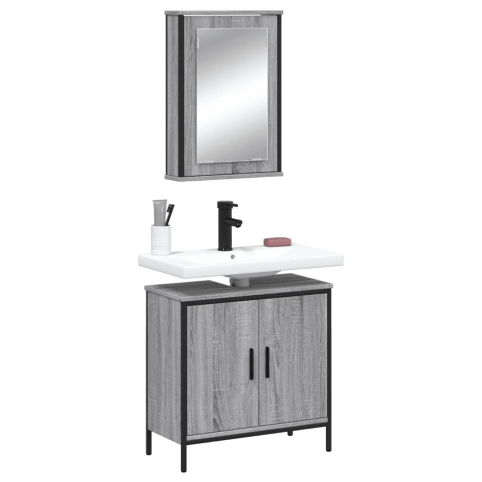 Set de muebles de baño 2 pzas madera contrachapada gris