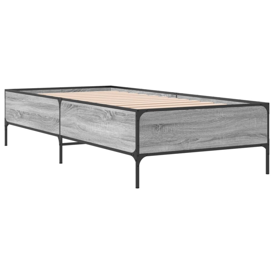 Estructura cama madera ingeniería metal gris Sonoma 90x190