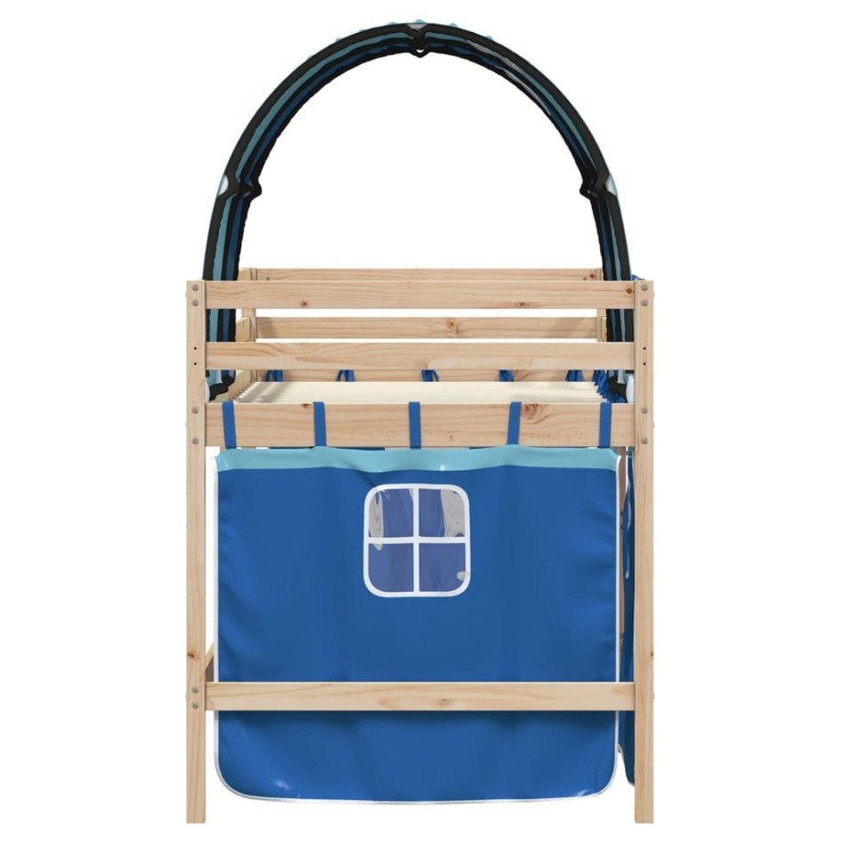 Cama alta para niños con túnel madera pino azul 90x200