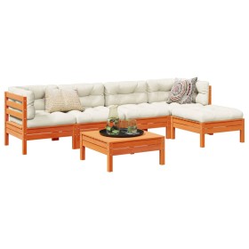 Set de sofás jardín 6 pzas con cojines madera pino marrón