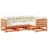 Set de sofás jardín 4 pzas con cojines madera pino marrón