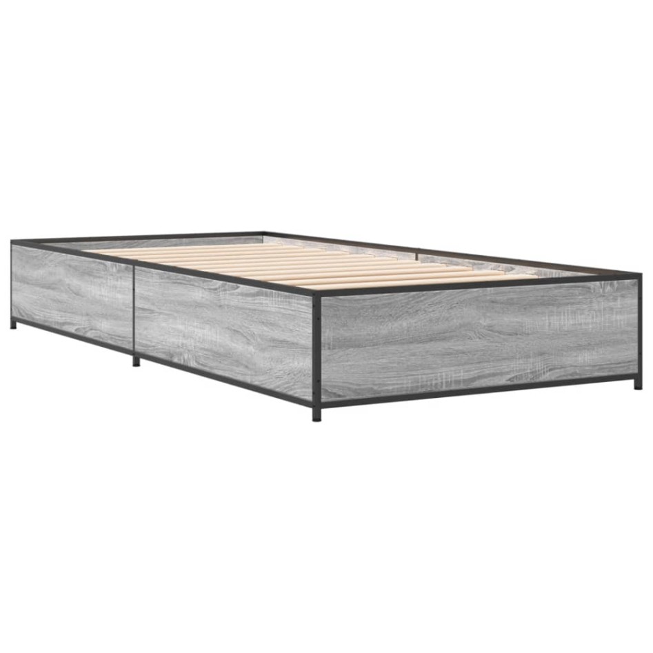 Estructura cama madera ingeniería metal gris Sonoma 90x190