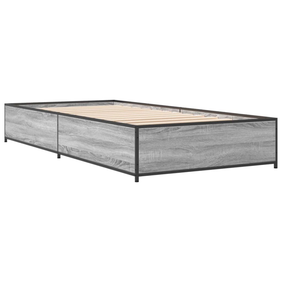 Estructura cama madera ingeniería metal gris Sonoma 90x190