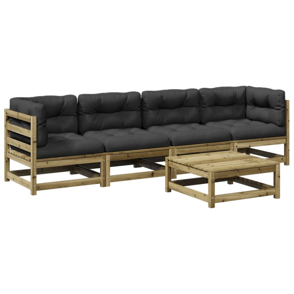 Set de sofás jardín 5 pzas con cojines madera pino