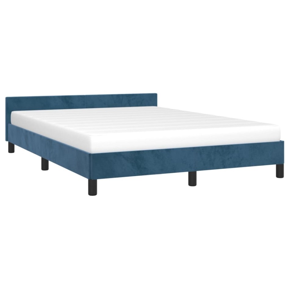 Estructura cama con cabecero terciopelo azul oscuro 140x200
