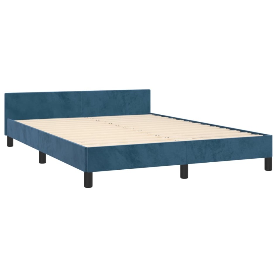 Estructura cama con cabecero terciopelo azul oscuro 140x200