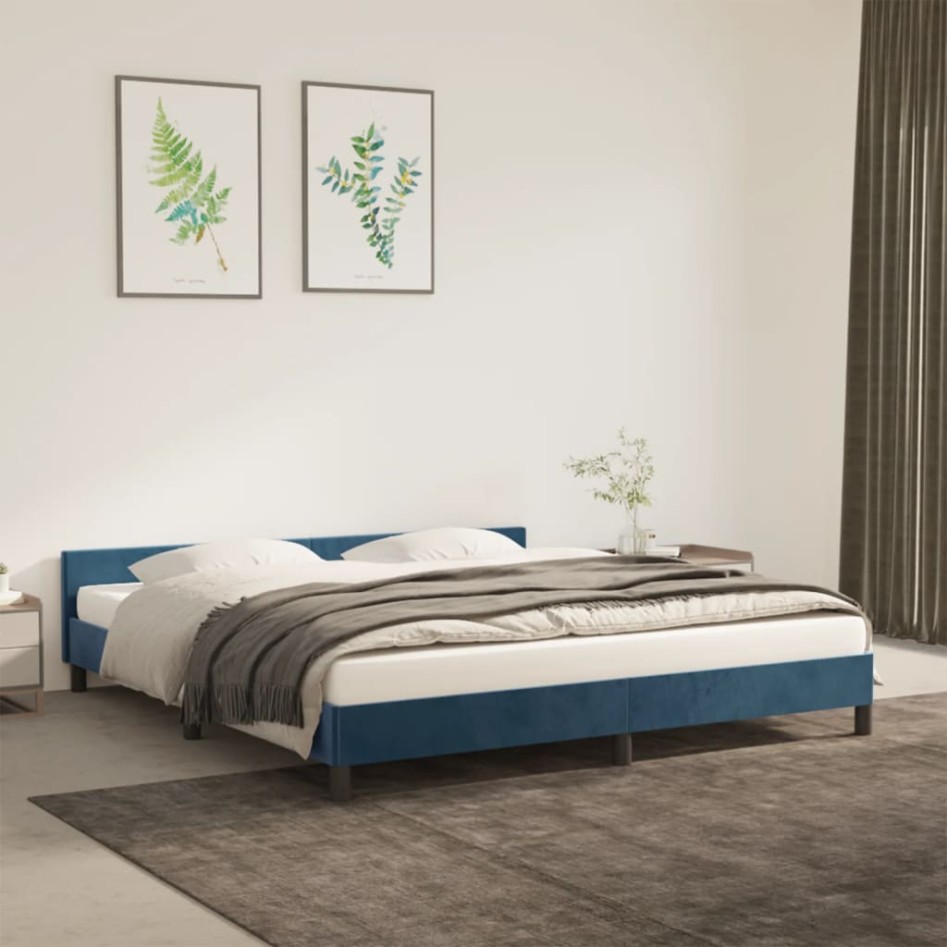 Estructura cama con cabecero terciopelo azul oscuro 180x200