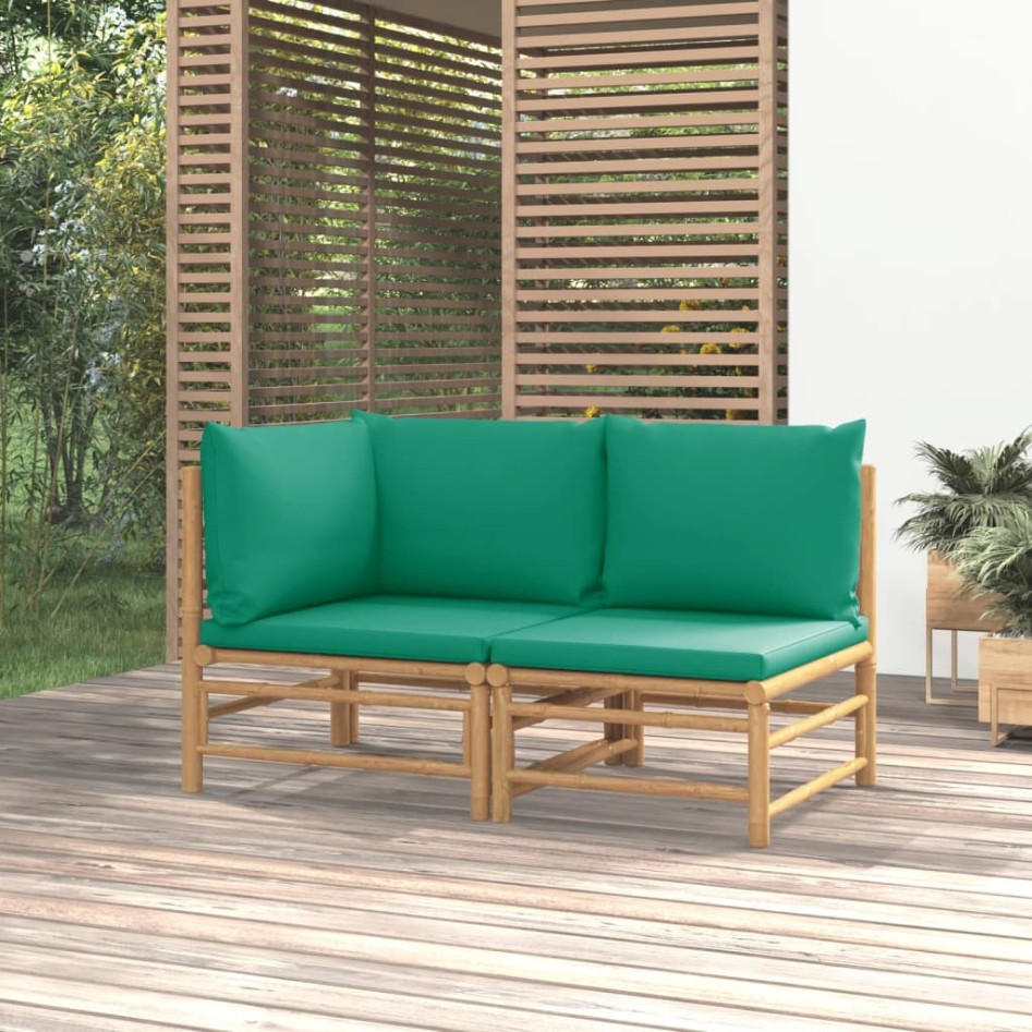 Set de muebles de jardín 2 piezas bambú con cojines