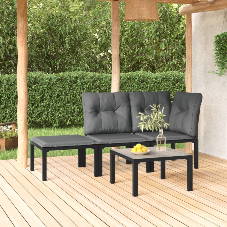 Set de muebles de jardín 4 piezas ratán sintético negro y