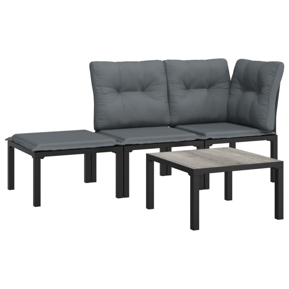Set de muebles de jardín 4 piezas ratán sintético negro y