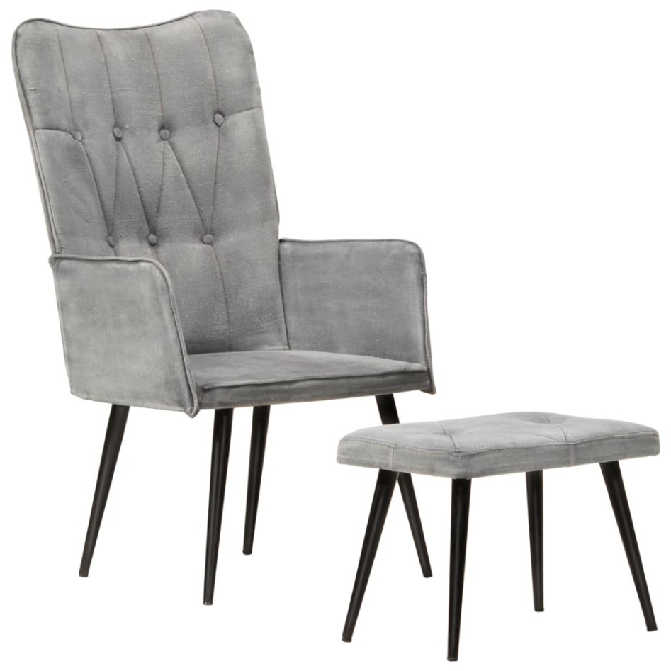 Sillón orejero con reposapiés lona gris