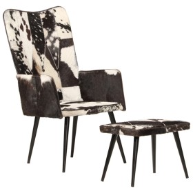 Sillón orejero con reposapiés cuero auténtico