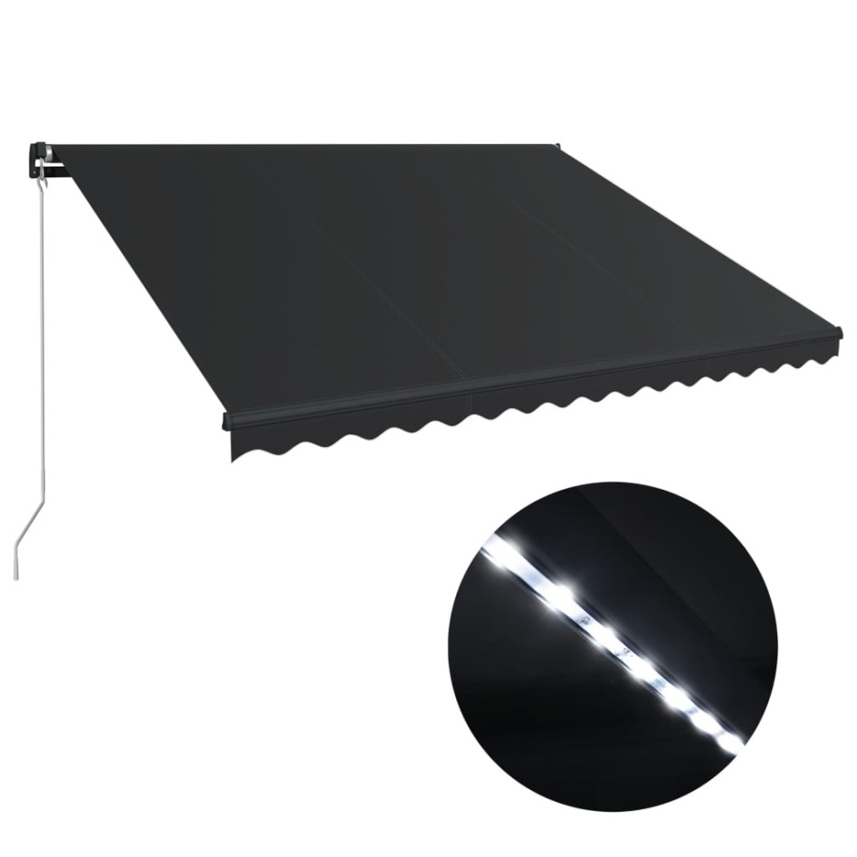 Toldo retráctil manual con LED gris antracita 450x300