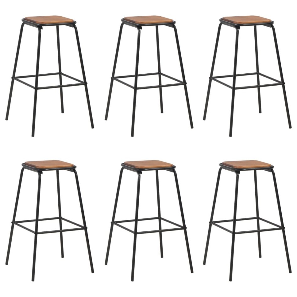 Taburetes de cocina 6 uds madera maciza de pino y acero