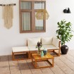 Muebles de jardín 4 pzas cojines crema madera maciza de acacia