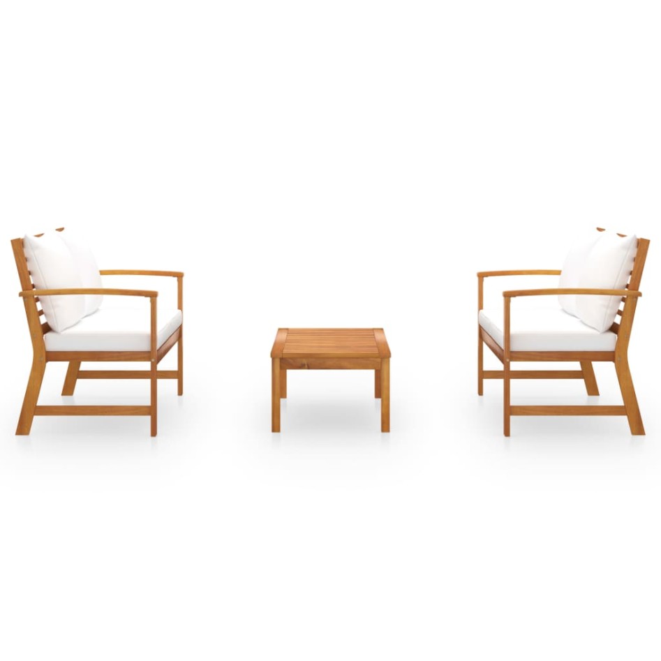 Muebles de jardín 3 pzas cojines madera maciza de