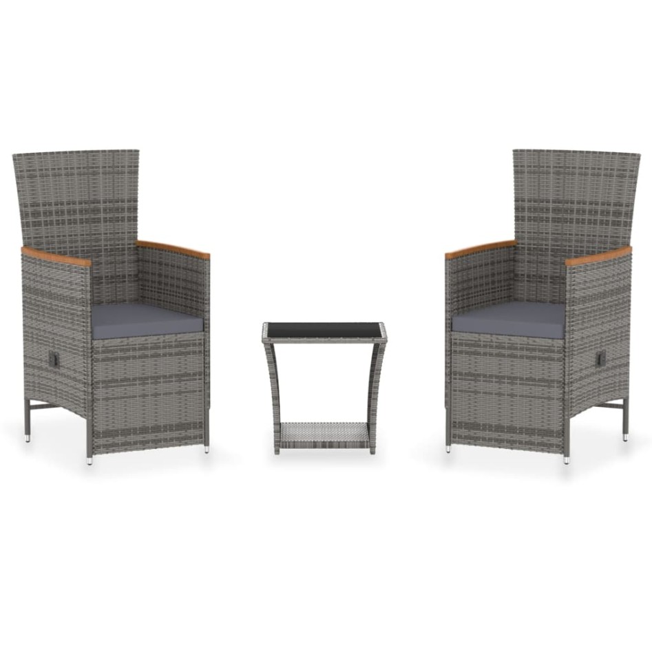 Set de muebles de jardín 3 pzas y cojines ratán sintético