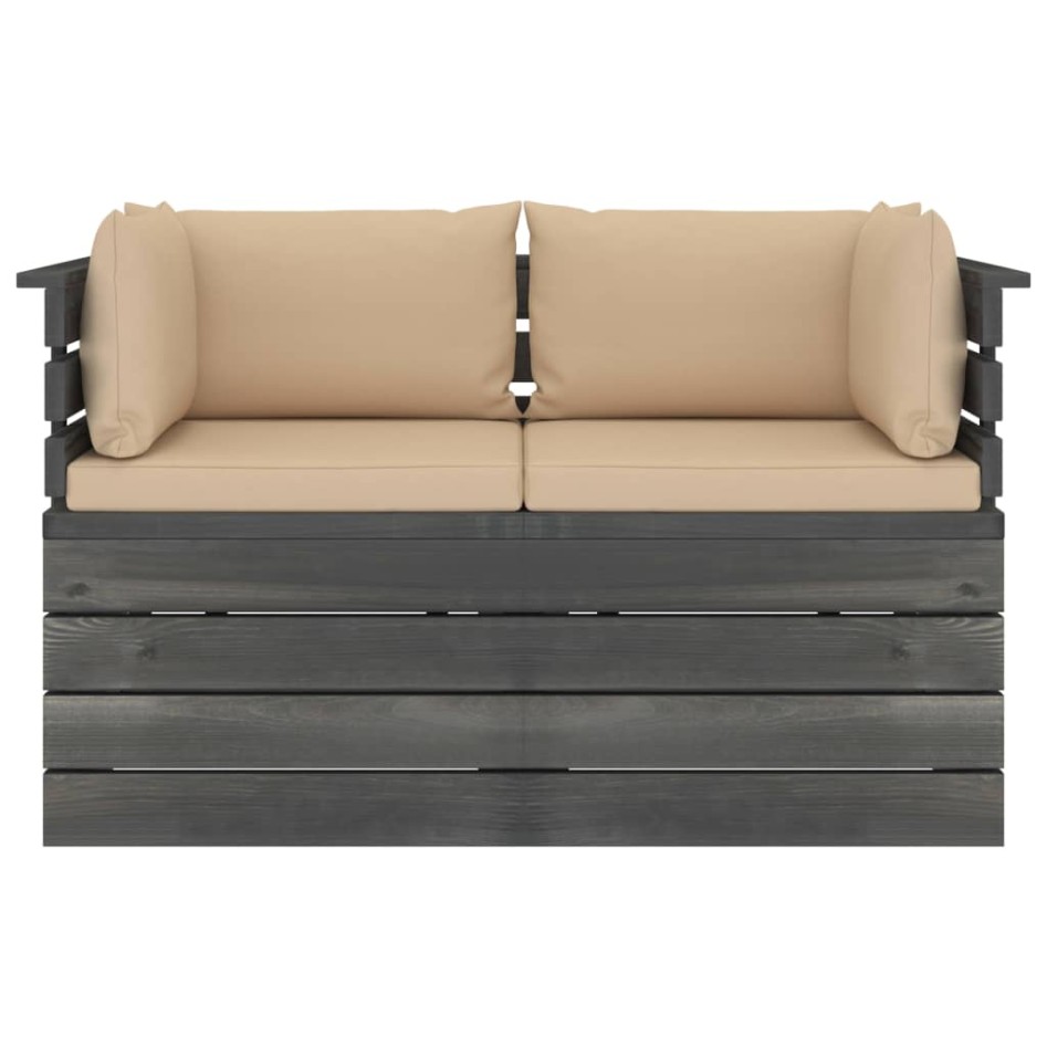 Sofá de palets de jardín 2 plazas y cojines madera maciza