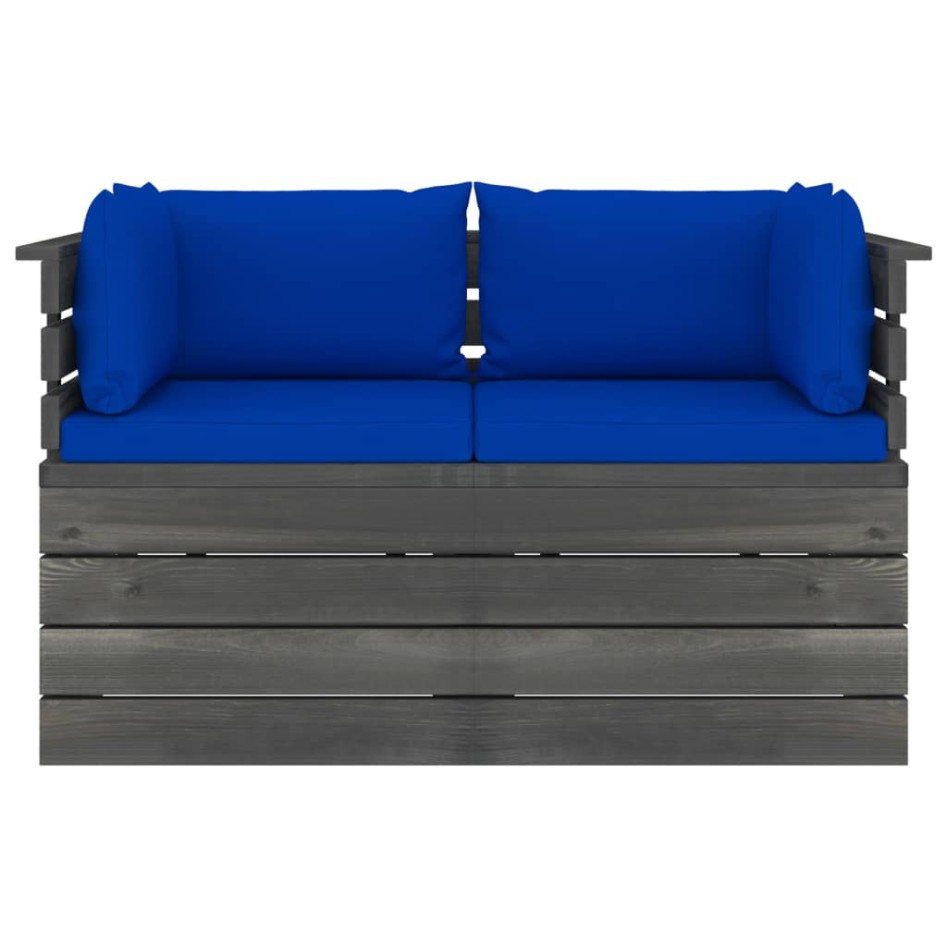 Sofá de palets de jardín 2 plazas y cojines madera maciza