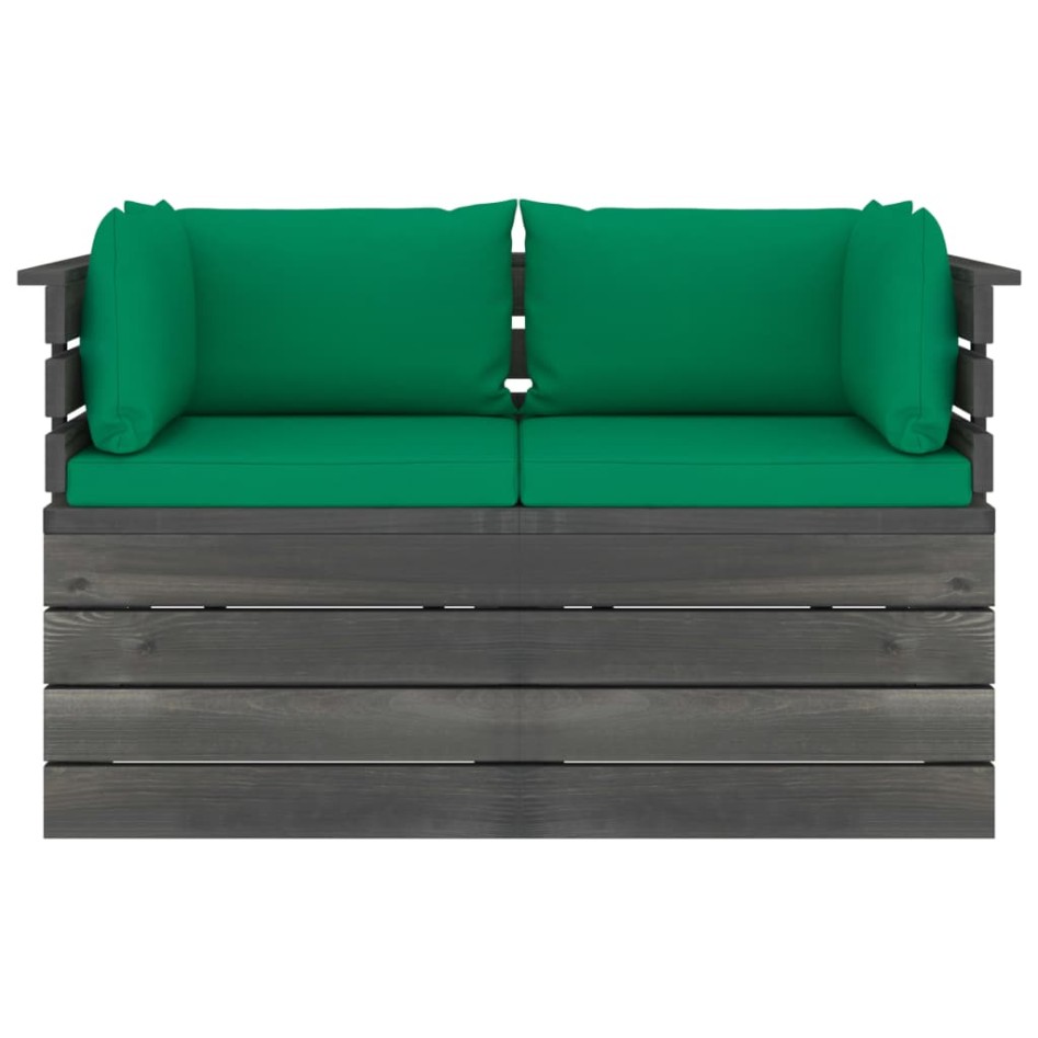 Sofá de palets de jardín 2 plazas y cojines madera maciza