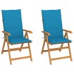 Sillas de jardín 2 uds con cojines azules madera maciza de teca