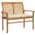 Banco de jardín madera maciza de teca con cojín blanco 112