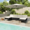 Set muebles de jardín 6 piezas y cojines ratán sintético negro