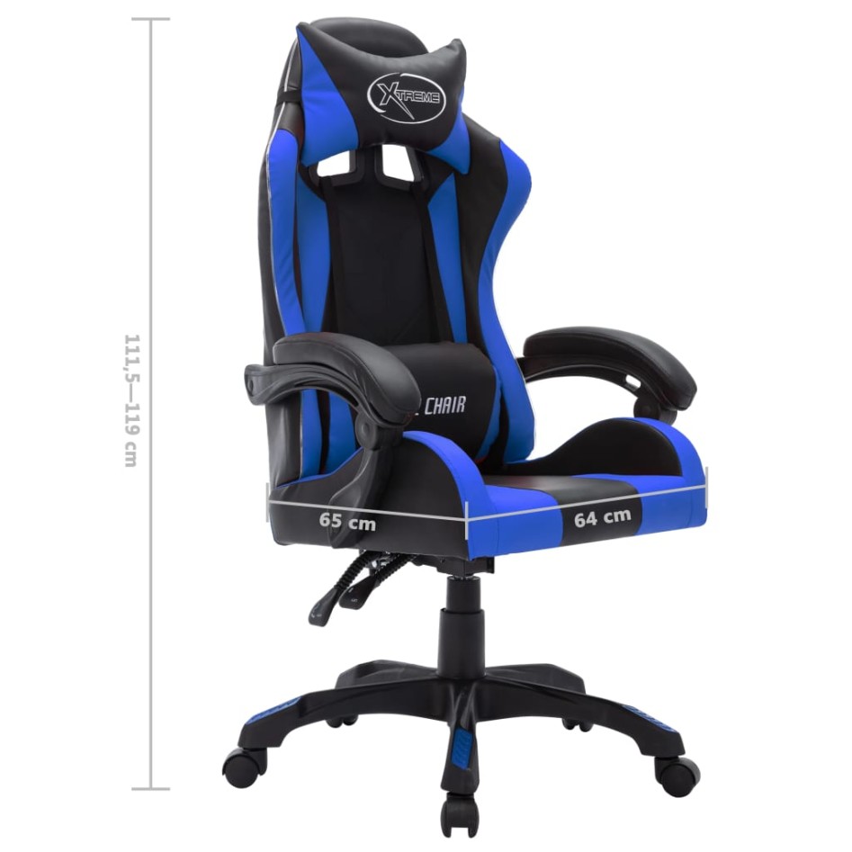 Silla gaming con luces LED RGB cuero sintético azul y
