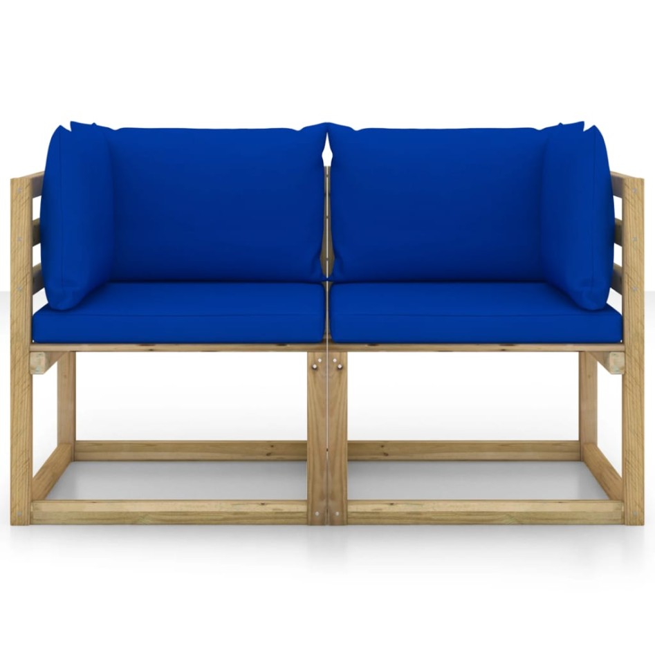 Sofá de jardín de esquina cojines 2 uds madera impregnada