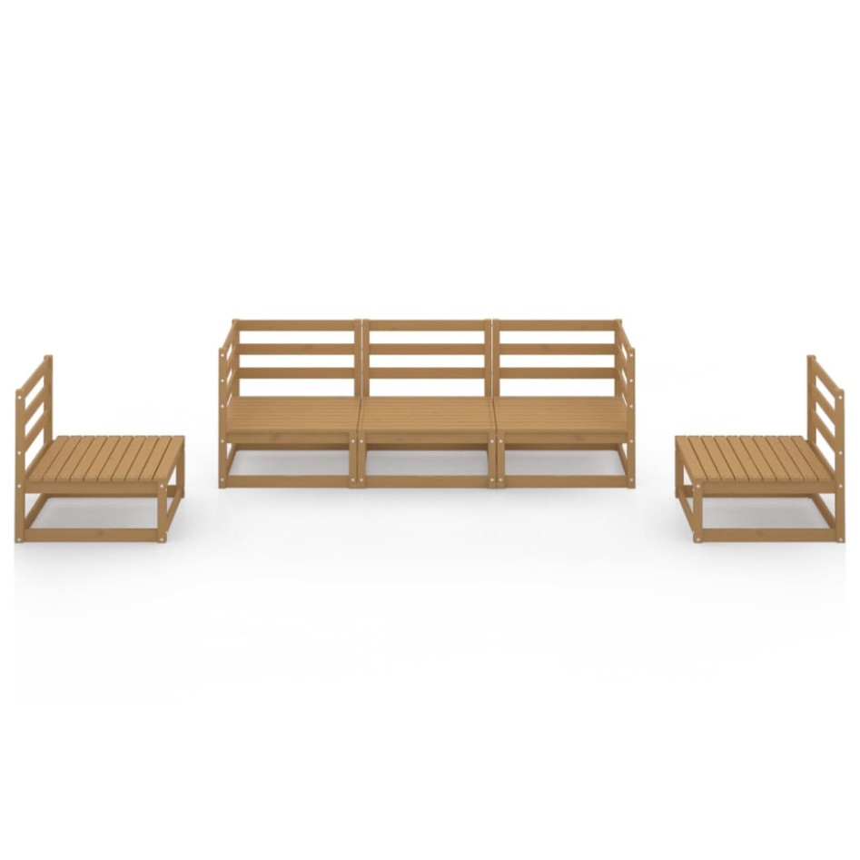 Muebles de jardín 5 piezas marrón miel madera maciza de