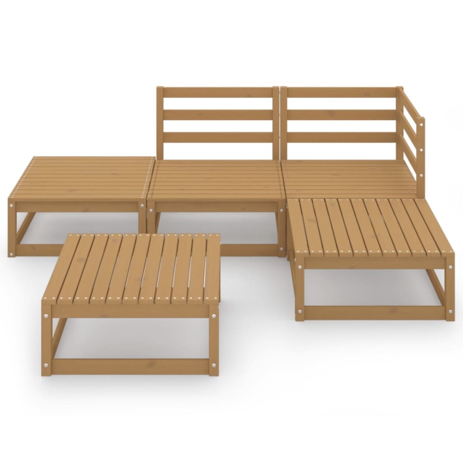 Muebles de jardín 5 piezas marrón miel madera maciza de