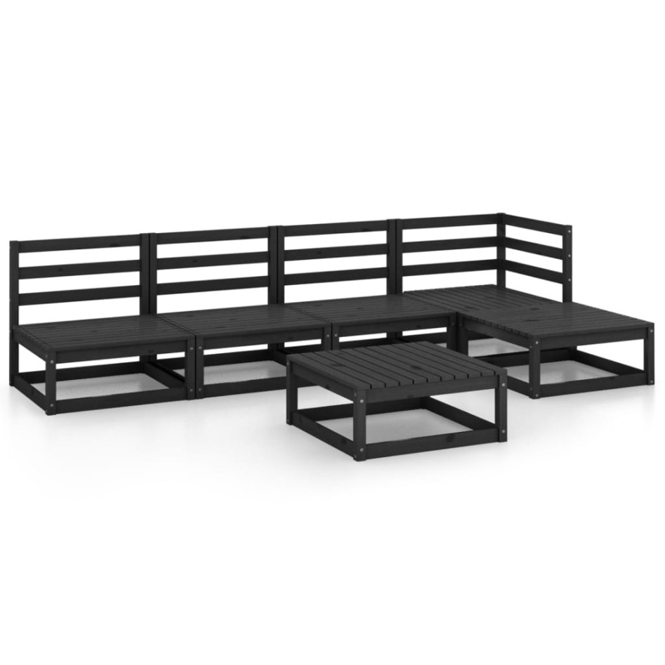 Juego de muebles de jardín 5 piezas negro madera maciza de
