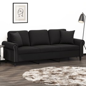 Sofá de 3 plazas con cojines terciopelo negro 180