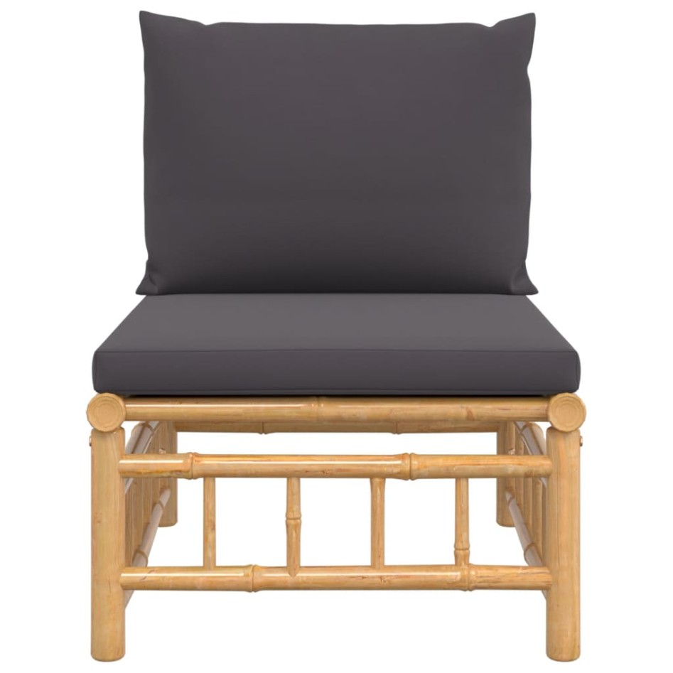 Sofá central de jardín bambú con cojines gris