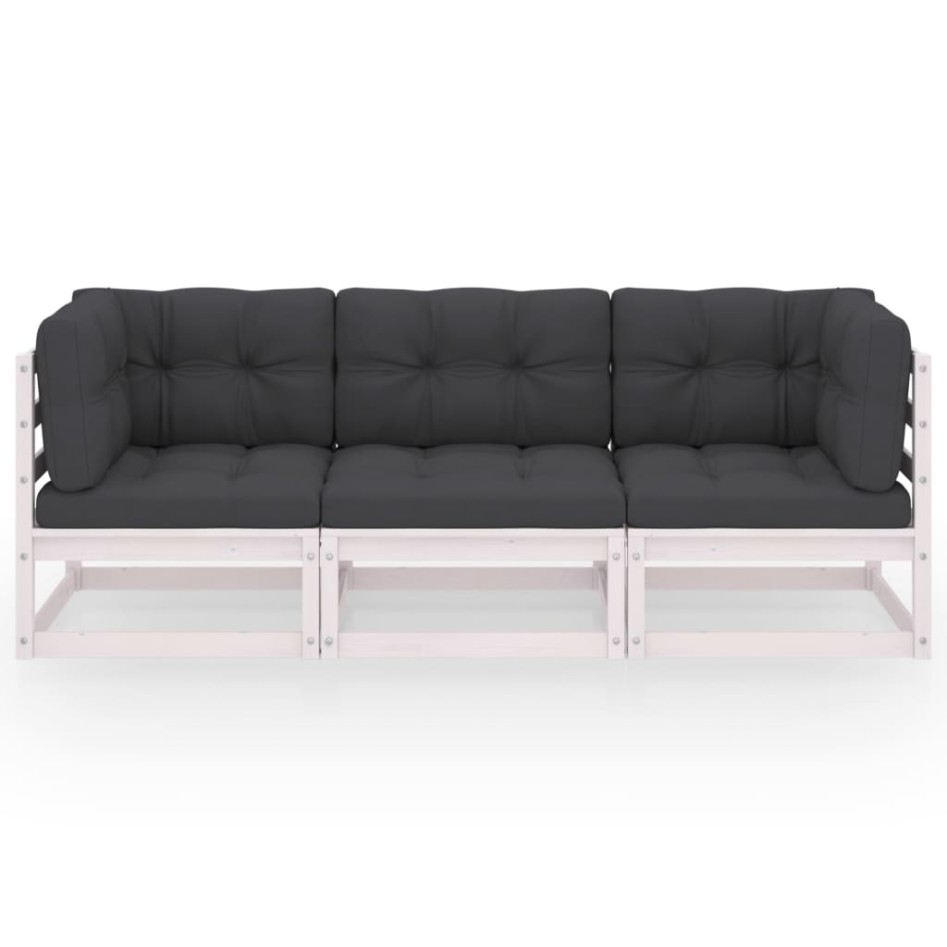 Sofá de jardín 3 plazas con cojines madera maciza de