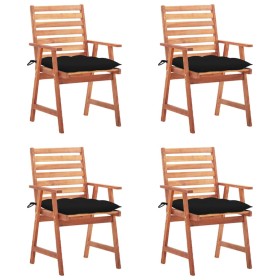 Sillas comedor de jardín y cojines 4 uds madera maciza