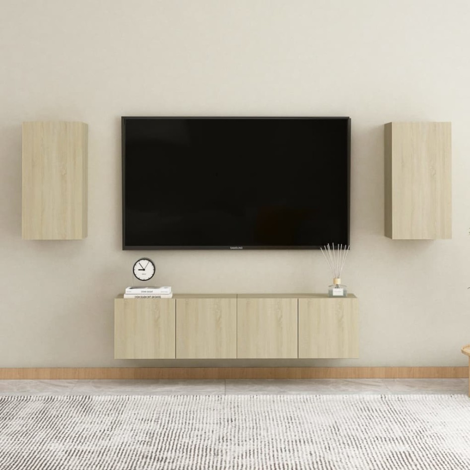 Muebles de pared de TV 4 pzas aglomerado color roble