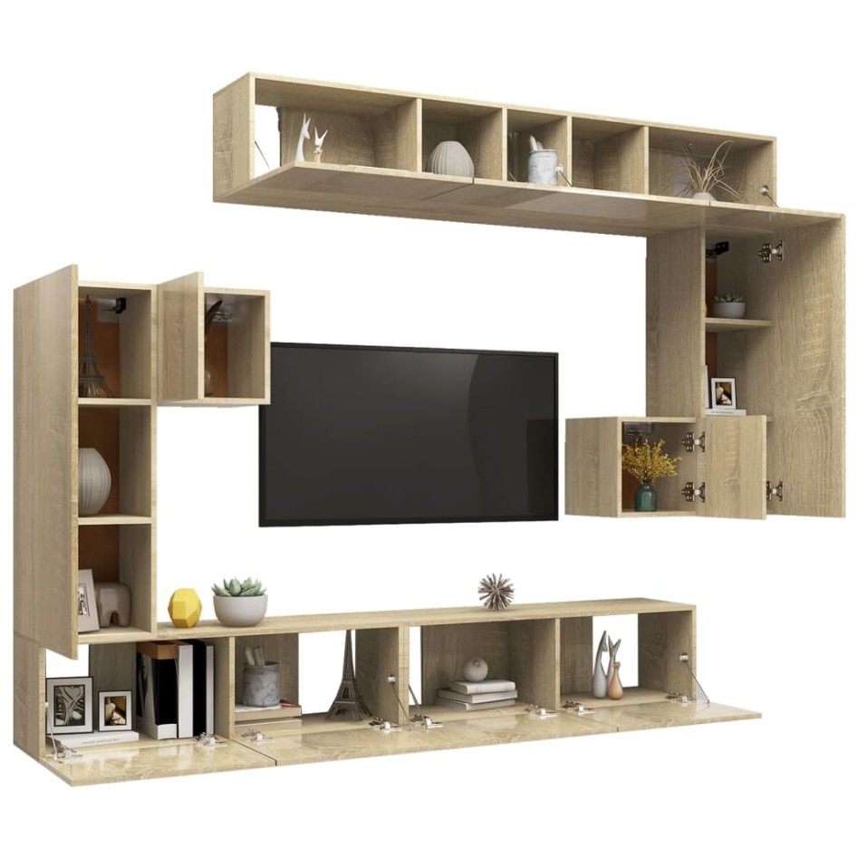 Set de muebles para TV 8 pzas madera contrachapada roble