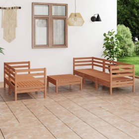 Juego muebles de jardín 6 pzas madera maciza pino marrón