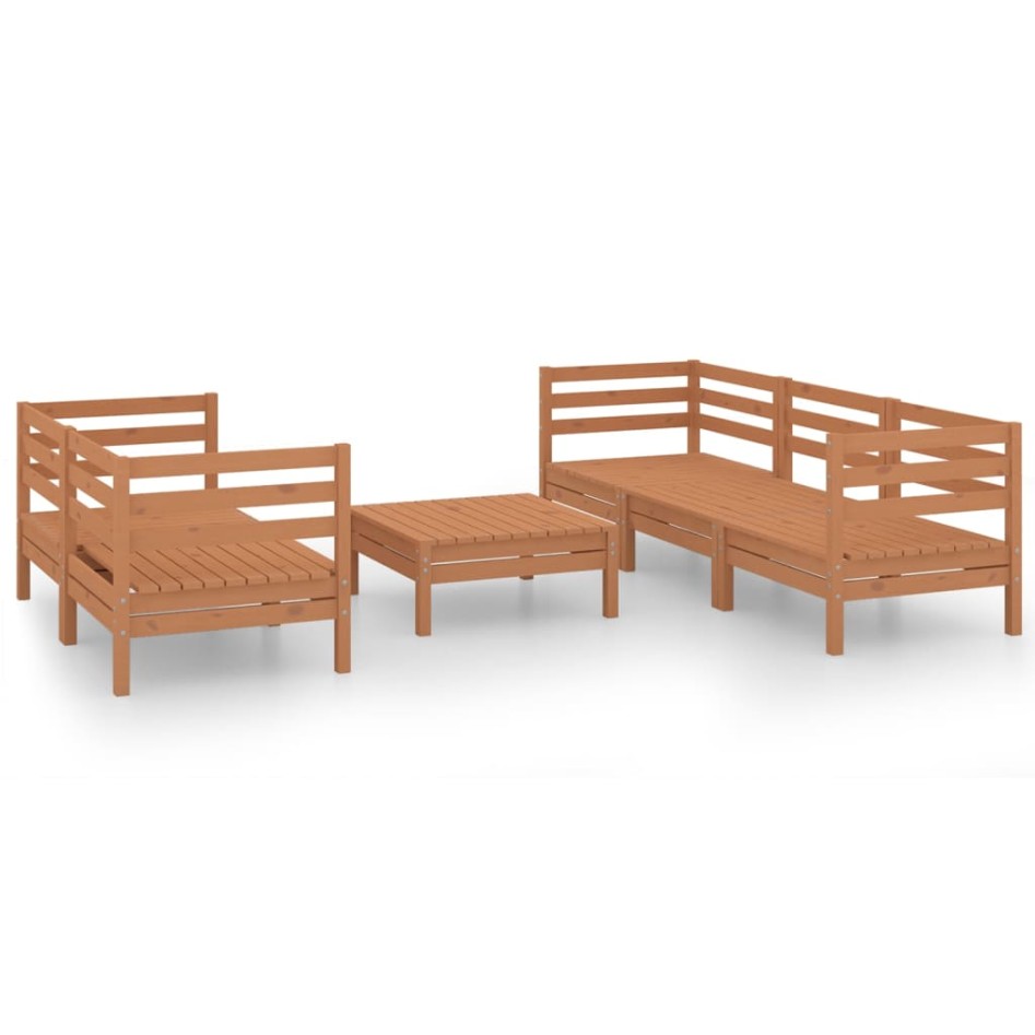 Juego muebles de jardín 6 pzas madera maciza pino marrón