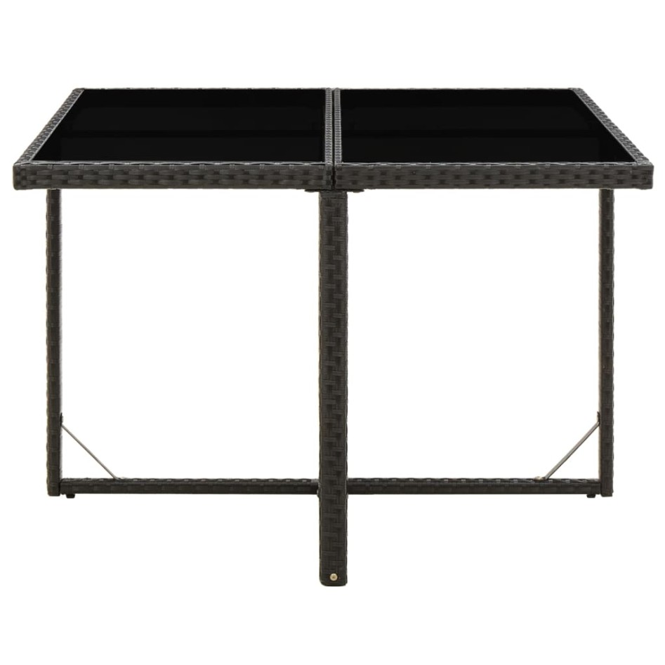 Mesa de jardín ratán sintético y vidrio negra 109x107x74