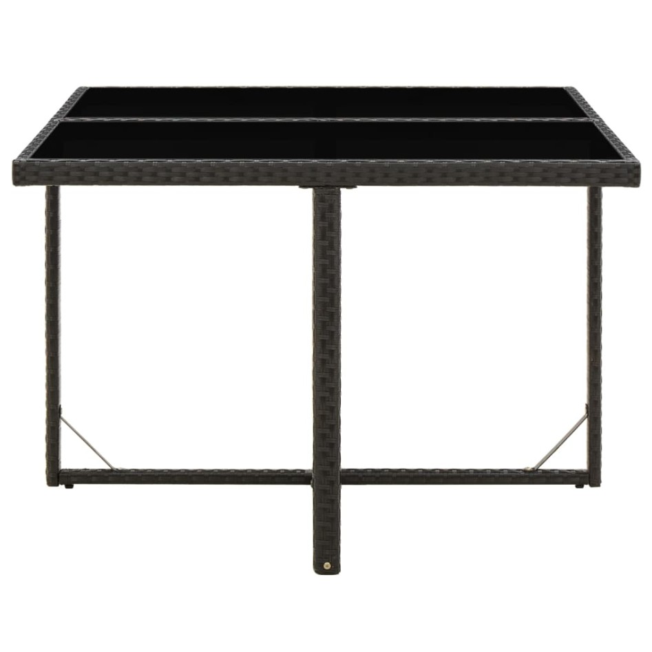 Mesa de jardín ratán sintético y vidrio negra 109x107x74
