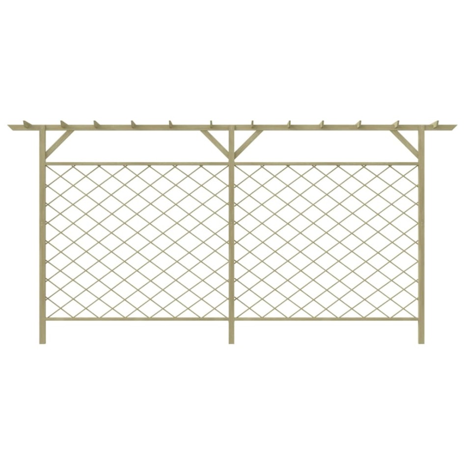 Valla de jardín celosía con pérgola superior