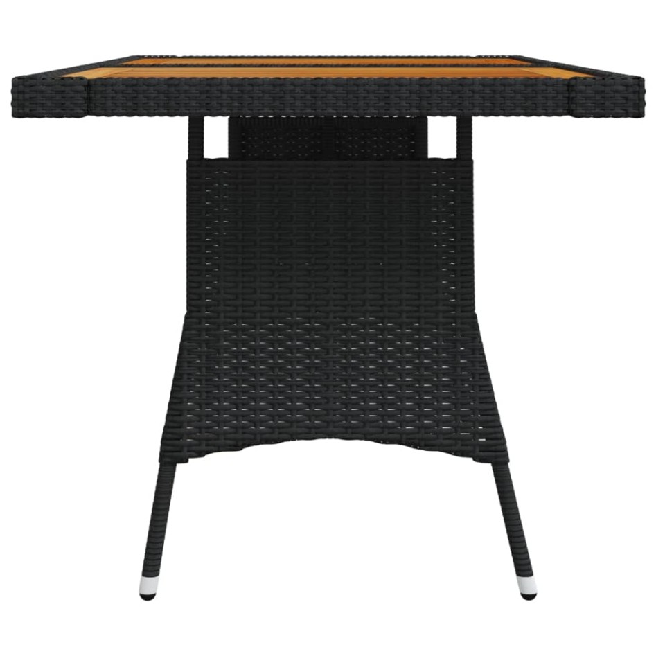 Mesa de jardín ratán PE y acacia maciza negro 130x70x72