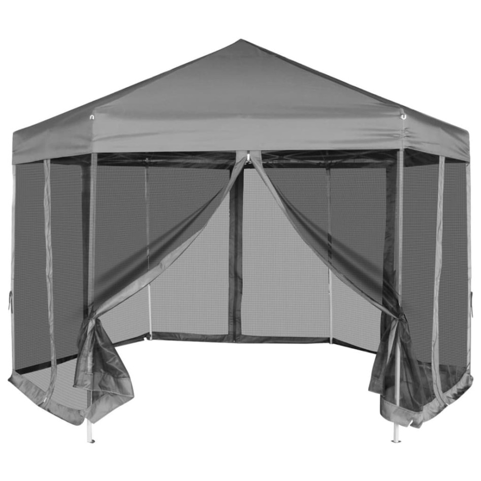 Carpa desplegable hexagonal 6 paredes laterales gris 3,6x3,1