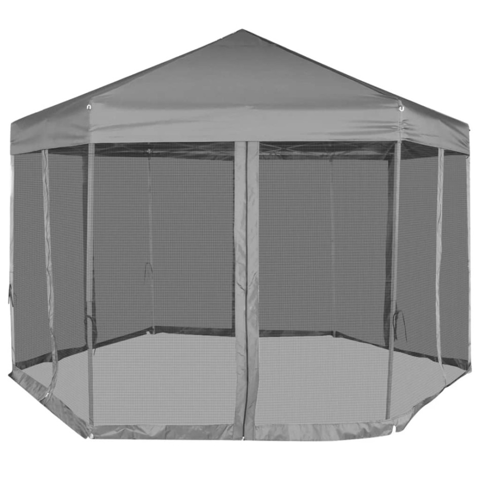 Carpa desplegable hexagonal 6 paredes laterales gris 3,6x3,1