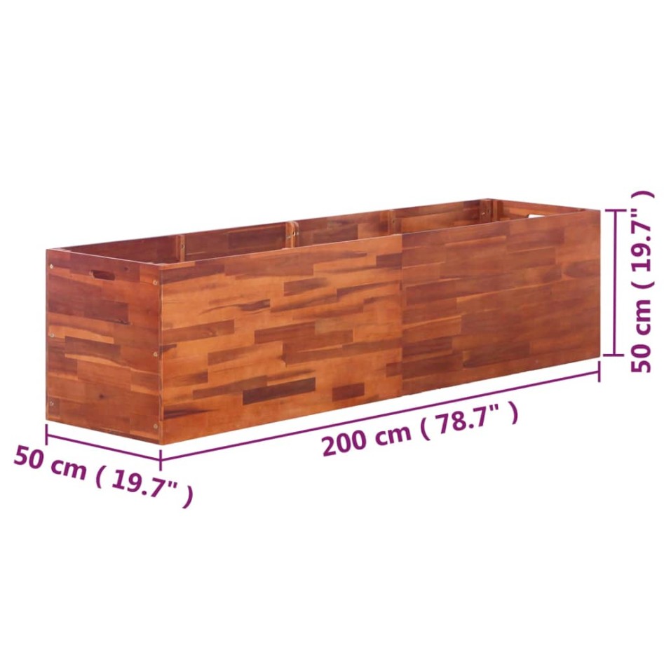Arriate de madera de acacia 200x50x50