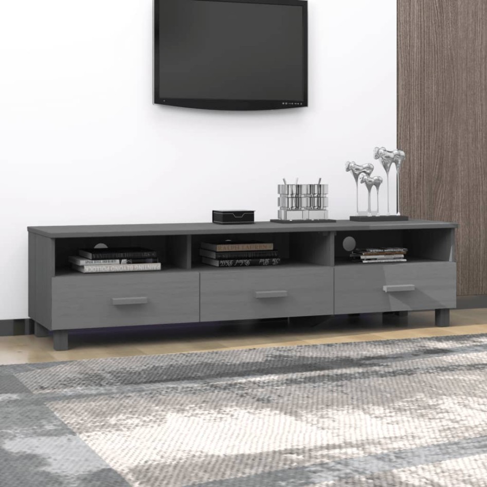 Mueble de TV HAMAR madera maciza pino gris oscuro 158x40x40