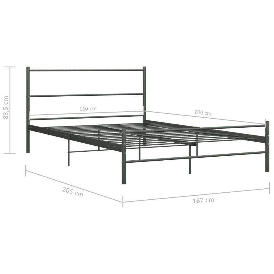Estructura de cama de metal gris 160x200